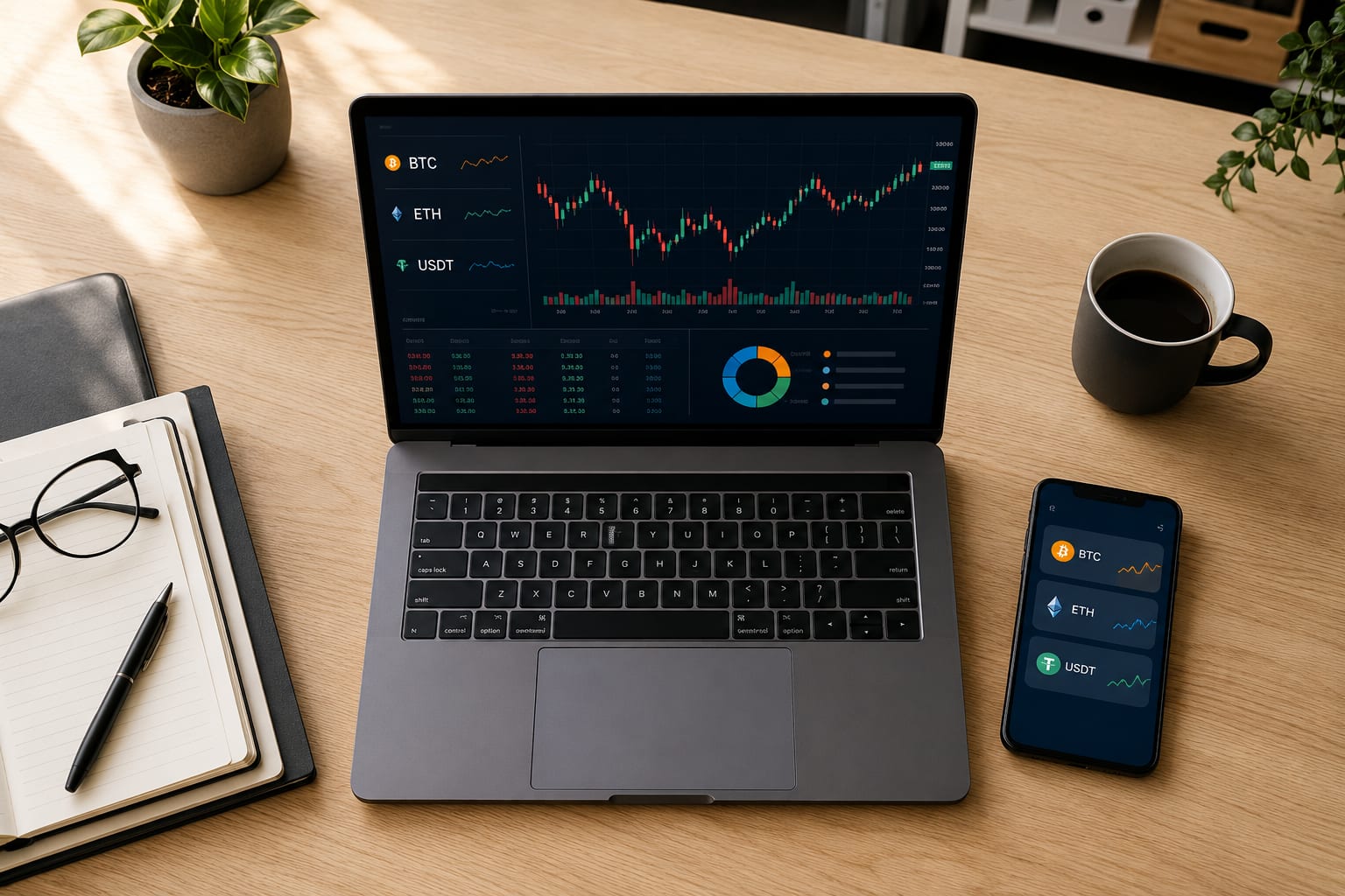 Робоче місце з ноутбуком, смартфоном і блокнотом для підготовки документів SOF