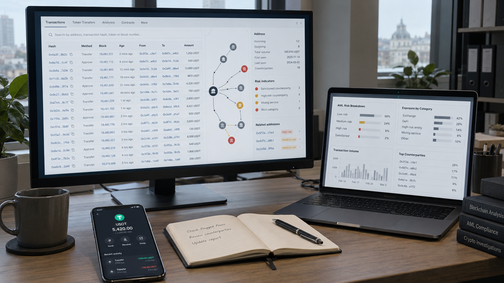Робоче місце для блокчейн-аналізу та AML-перевірки транзакцій Trust Wallet